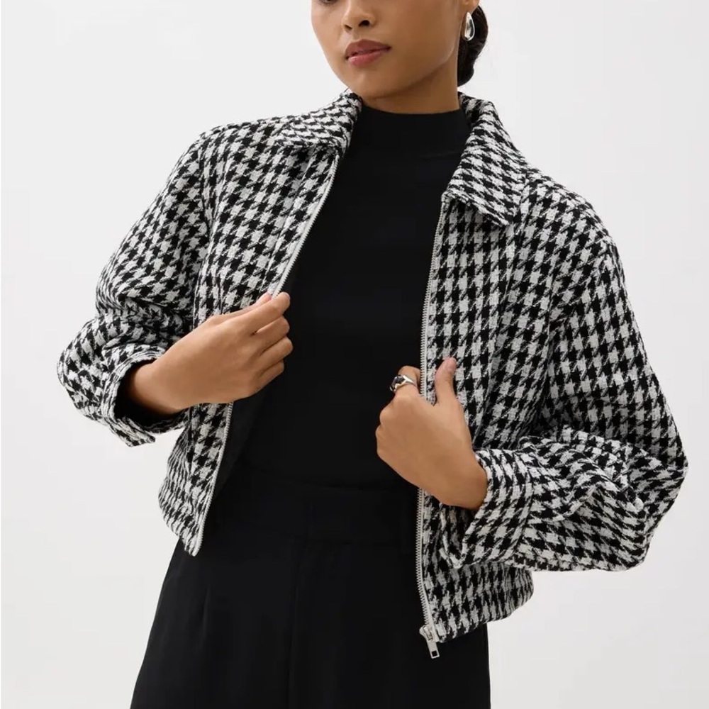 Houndstooth Quilted Bomber Jacket - image 1